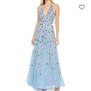 Mac Duggal Light Blue Sequin Halter Dress